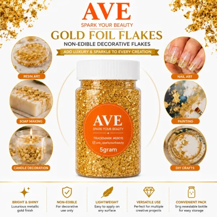 Gold Leaf Foil Flakes 5grams - Metallic Craft Foil for Resin Art, Alcohol Ink & DIY Projects - AVE Spark Your Beauty - Image 4